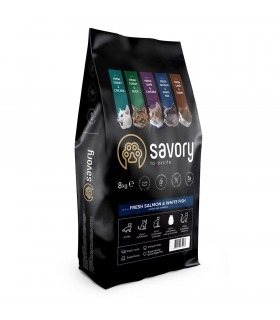Сухий корм Savory для довгошерстих котів зі свіжим лососем і білою рибою Savory - 1 - 