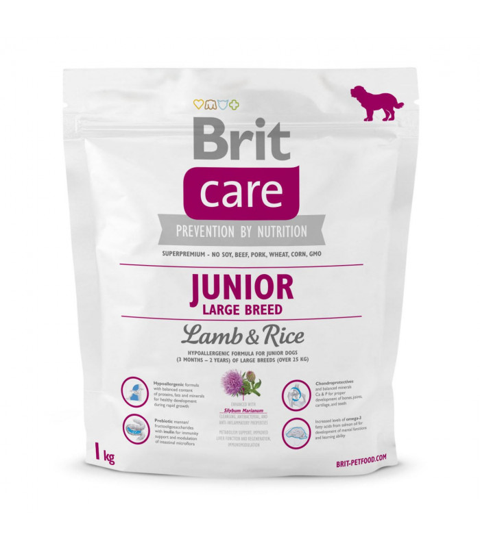 Сухий корм для цуценят та молодих собак великих порід (вагою від 25 кг) Brit Care Junior Large Breed Lamb & Rice ягня та рис Bri