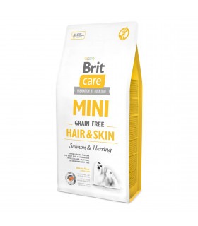 Корм для собак мініатюрних порід, шерсть яких вимагає додаткового догляду Brit Care GF Mini Hair & Skin лосось та оселедець Brit
