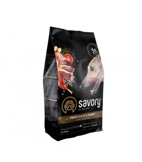 Корм SAVORY сухий для всіх порід зі свіжою качкою й кроликом