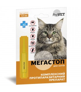 Краплі Природа ProVET Мега Стоп для котів від 4 до 8кг, проти ендо- та ектопаразитів, 1 піпетка по 1.0мл ProVET - 1 - 4823082417