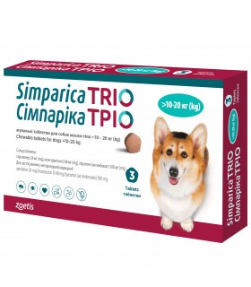 Сімпаріка ТРІО (сароланер, моксидектин, пірантел) для собак 10-20 кг, 3 таблетки ZOETIS - 1 - 5414736055664