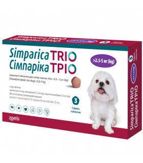 Сімпаріка ТРІО (сароланер, моксидектин, пірантел) для собак 2,5-5 кг, 3 таблетки ZOETIS - 1 - 5414736055640