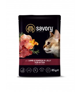 Вологий корм Savory для кошенят, ягня з гарбузом у желе, пауч, 85 г Savory - 1 - 4820261920086