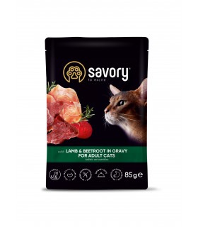 Вологий корм Savory для дорослих котів, ягня з буряком у соусі, пауч, 85 г Savory - 1 - 4820261920123