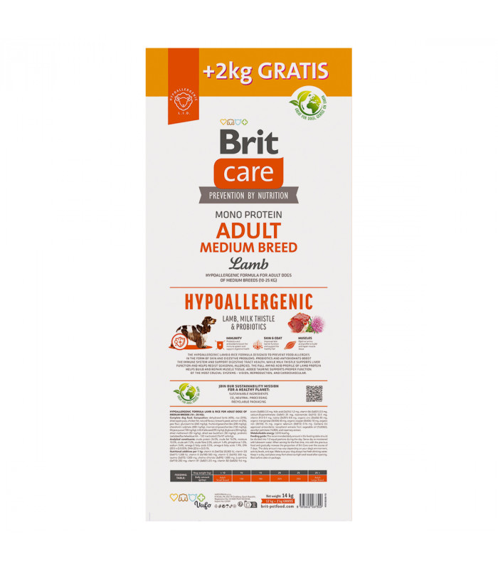 Корм для собак середніх порід Brit Care Dog Hypoallergenic Adult Medium Breed гіпоалергенний з ягням, 12+2 кг Brit Care - 2 - 85
