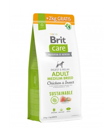 Корм для собак середніх порід Brit Care Dog Sustainable Adult Medium Breed з куркою та комахами, 12+2 кг Brit Care - 1 - 8595602