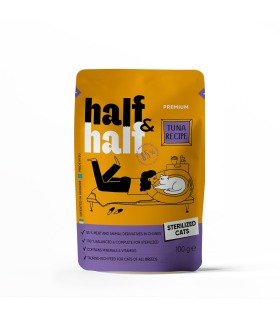 Корм вологий Half&Half для стерилізованих котів, шматочки з тунцем у соусі у формі пауча, 100 г 20888 4820261920888