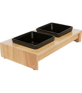 Миска Trixie для собак подвійна на дерев'яній підставці керамічна чорна 28*5*15см 2*0.2л Trixie - 1 - 4011905248202 2
