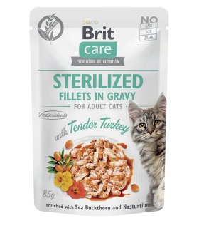 Корм вологий для стерилізованих котів Brit Care Cat Sterilized філе в соусі з індичкою, пауч, 85 г Brit Care - 1 - 8595602565306