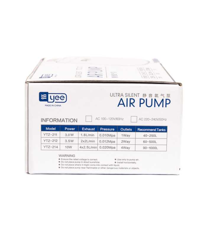 Повітряний компресор для акваріума Yee YTZ-212, 2 виходи, безшумний з потужністю 3,5 Вт YEE - 5 - 6922192933208