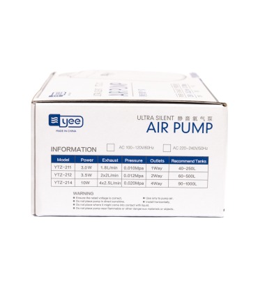 Повітряний компресор для акваріума Yee YTZ-212, 2 виходи, безшумний з потужністю 3,5 Вт YEE - 5 - 6922192933208