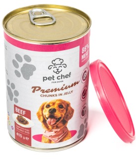 Pet Chef корм вологий для дорослих собак, шматочки в желе з яловичиною