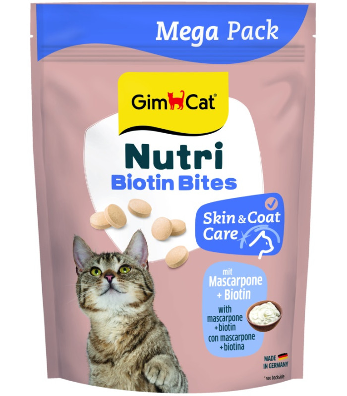 Вітаміни для покращення стану шкіри та шерсті з маскарпоне та біотином GimCat NUTRI BIOTIN BITES для котів 425 г GimCat G-419695