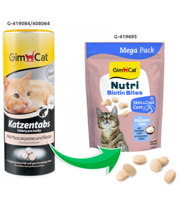 Вітаміни для покращення стану шкіри та шерсті з маскарпоне та біотином GimCat NUTRI BIOTIN BITES для котів G-419695