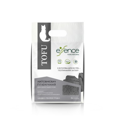 Наповнювач з тофу для котячого туалету для екстра поглинання запаху Essence, з вугіллям, 1-4 мм, 6 л Essence - 1 - 4820261920048