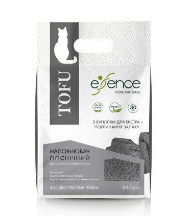 Наповнювач з тофу для котячого туалету для екстра поглинання запаху Essence, з вугіллям, 1-4 мм, 6 л Essence - 5 - 4820261920048