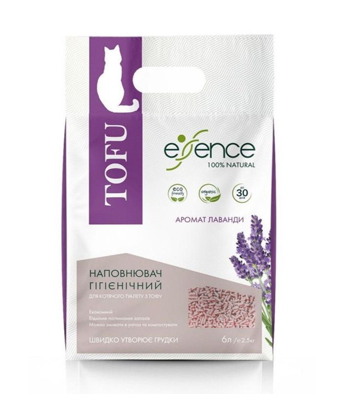 Наповнювач з тофу для котячого туалету Essence, з ароматом лаванди, 2 мм, 6 л Essence - 1 - 4820261920024