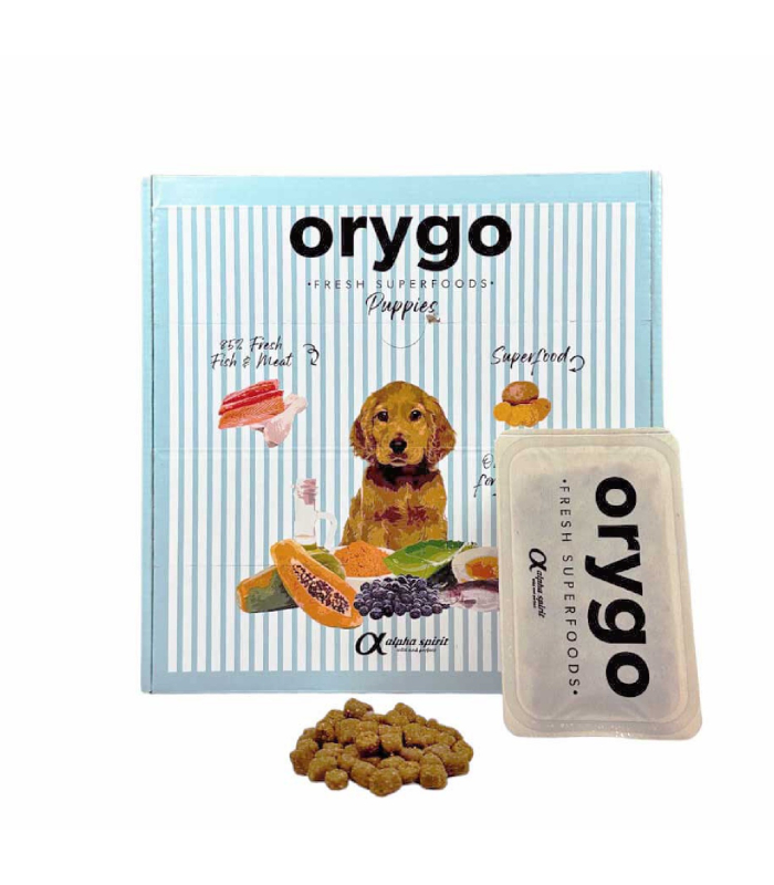 Напіввологий корм для цуценят усіх порід Orygo Puppies з лососем та бататом, Світ Корму