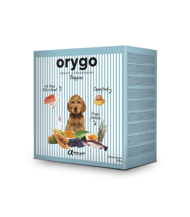 Напіввологий корм для цуценят усіх порід Orygo Puppies з лососем, Світ Корму