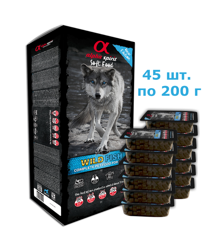 Напіввологий корм для дорослих собак усіх порід Alpha Spirit Wild Fish напіввологий з рибою 9 кг, Світ Корму
