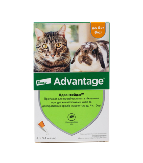 Краплі від бліх і кліщів для котів та декоративних кроликів Aдвантейдж® 4 піпетки спор он 2