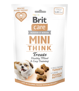Ласощі для собак малих порід Brit Care Mini Treats Think для розумових здібностей індичка смак арахісове масло 50 г 112373