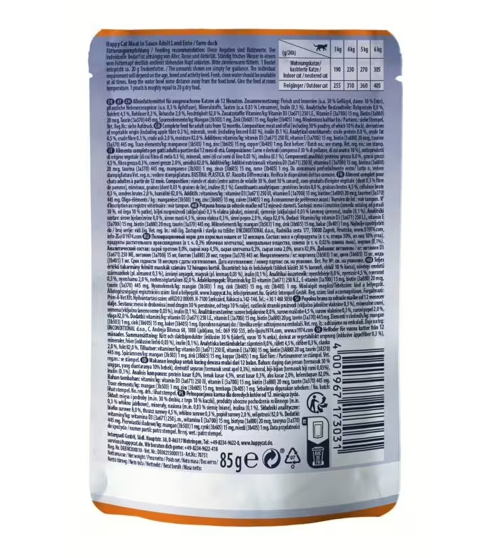 Вологий корм для котів з качкою Happy Cat Farm Duck, 4001967173031