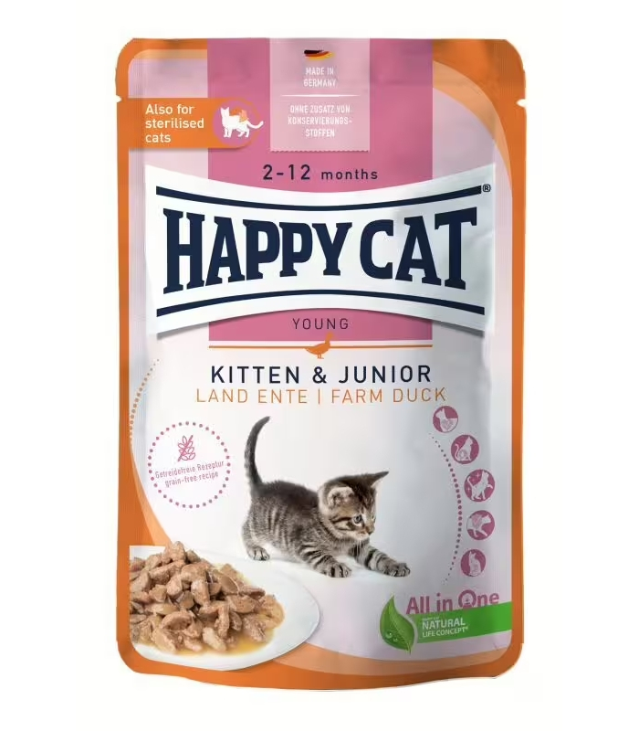 Вологий корм для кошенят з качкою Happy Cat Kitten & Junior Farm Duck, 85 г