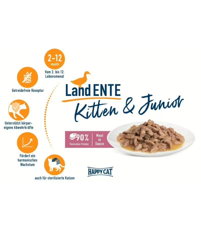 Вологий корм для кошенят з качкою Happy Cat Kitten & Junior Farm Duck