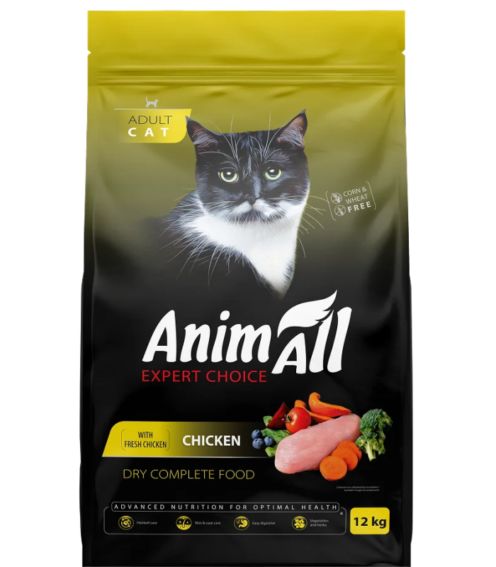 Сухий корм для дорослих котів AnimAll зі свіжою куркою, 12 кг