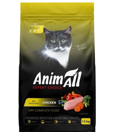 Сухий корм для дорослих котів AnimAll зі свіжою куркою, 12 кг