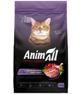 Сухий корм для дорослих котів AnimAll, зі свіжою індичкою та качкою, 12 кг