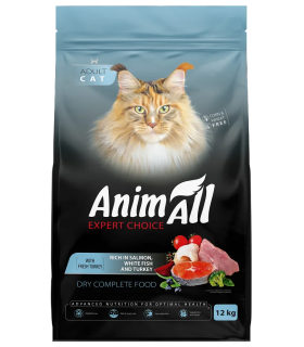 Сухий корм для дорослих котів AnimAll, з лососем, білою рибою та свіжою індичкою, 12 кг