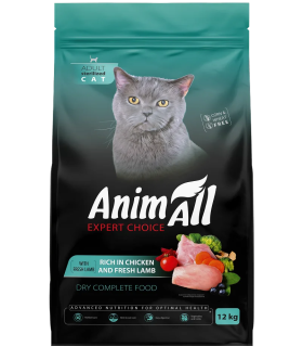 Сухий корм для стерилізованих котів AnimAll, з індичкою та свіжою ягнятиною, 12 кг