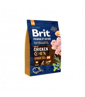 Корм Brit Premium Dog Senior S+M сухий для собак дрібних та середніх порід вагою 1-25кг похилого віку з куркою 3кг Brit Premium 
